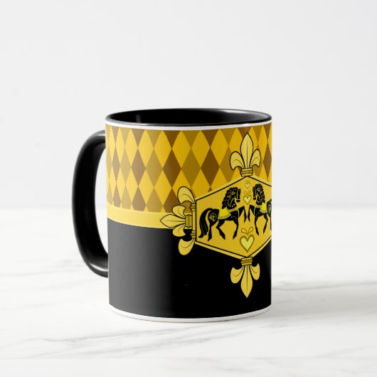 Zwart Friesiaans folderpaard, gouddiamantbedrukkin Mok (Voorkant links)