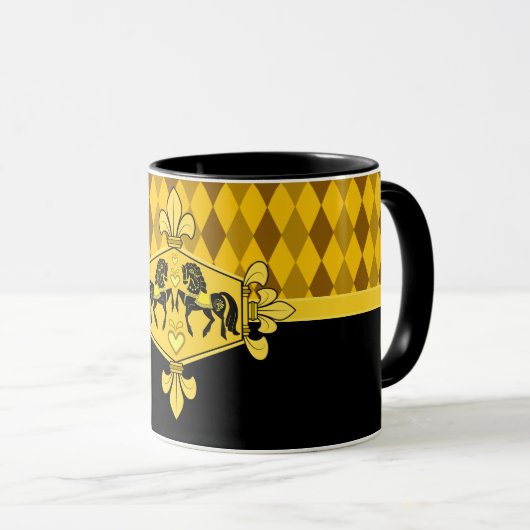 Zwart Friesiaans folderpaard, gouddiamantbedrukkin Mok (Voorkant rechts)