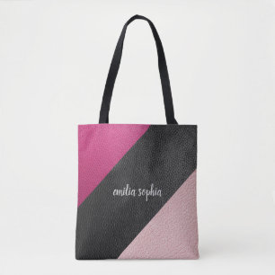Zwart, Fuchsia en roze, op maat gemaakt Tote Bag