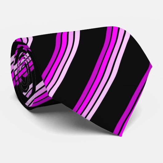 Zwart/Fuchsia Striped Stropdas (Opgerold)