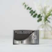 Zwart gaas en metaalzilver | QR-code Visitekaartje (Staand voorkant)