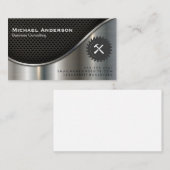 Zwart gaas en metaalzilver | Zaag hamer Visitekaartje (Voorkant / Achterkant)