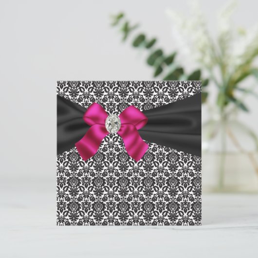 Zwart galafeest Roze Zwart Damast Uitnodiging voor (Staand voorkant)