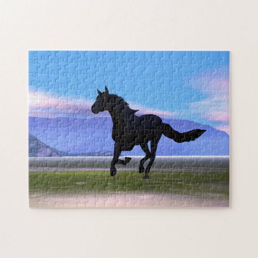 Zwart galopperend paard legpuzzel (Horizontaal)