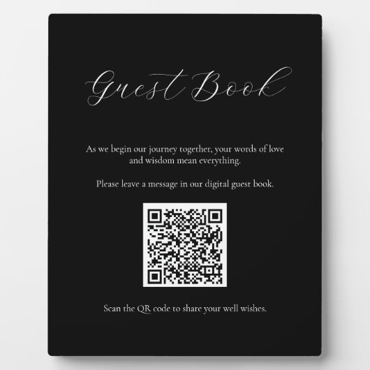 Zwart Gastenboekteken met QR Code Plaque Fotoplaat (Voorkant)