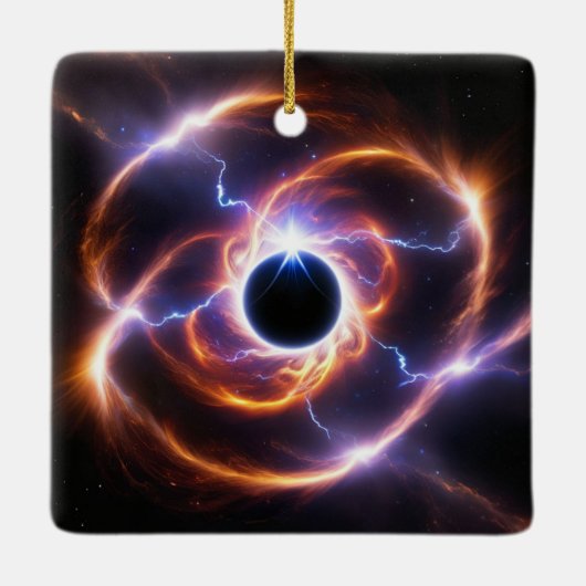 Zwart Gat met Plasma Flares en Verlichting Keramisch Ornament (Achterkant)