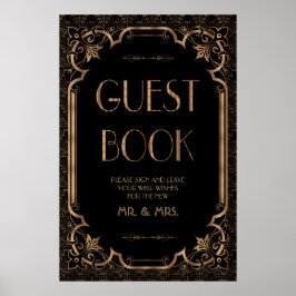 Zwart Gatsby Art Deco gastboek teken Poster