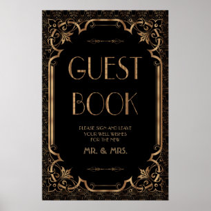 Zwart Gatsby Art Deco gastboek teken Poster
