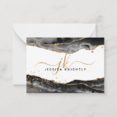 Zwart geanide glitter Script-monogram voor Agate G Notitiekaartje (Voorkant)