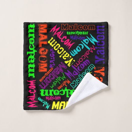 Zwart geblanket kleurrijk, heldere neonnaam, colla bad handdoek (Wasdoekje)