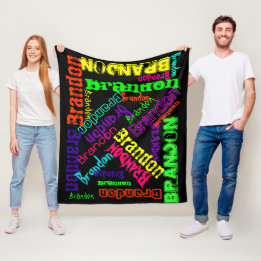 Zwart geblanket kleurrijk, heldere neonnaam, colla fleece deken