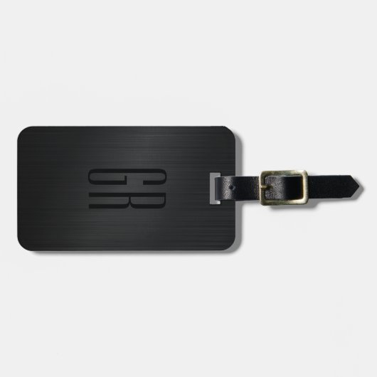 Zwart geborsteld aluminium textuur Monogram Bagagelabel (Voorkant horizontaal)
