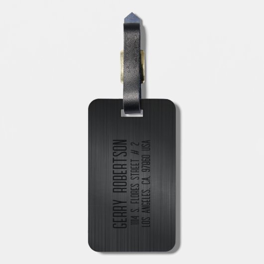 Zwart geborsteld aluminium textuur Monogram Bagagelabel (Achterkant verticaal)
