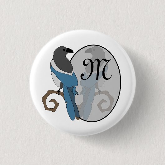 Zwart geborsteld Magpie Monogram Ronde Button 3,2 Cm (Voorkant)