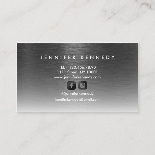 Zwart geborsteld metaal elegant monogram script Mo Visitekaartje (Achterkant)