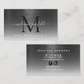 Zwart geborsteld metaal elegant monogram script Mo Visitekaartje (Voorkant / Achterkant)