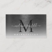 Zwart geborsteld metaal elegant monogram script Mo Visitekaartje (Voorkant)