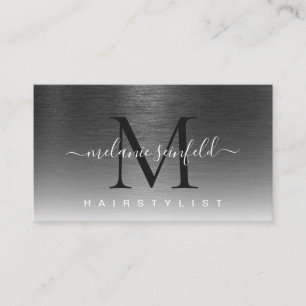 Zwart geborsteld metaal elegant monogram script Mo Visitekaartje