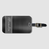 Zwart geborsteld metaal Monogram Naam Bagagelabel (Voorkant (horizontaal))