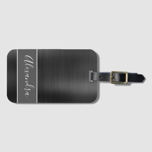 Zwart geborsteld metaal Monogram Naam Bagagelabel (Voorkant (horizontaal))