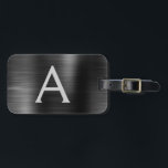Zwart geborsteld Metaal Monogram Naam en Initiaal Bagagelabel<br><div class="desc">Metaalrug en Zilveren de Naam van het Monogram van de Folie van het Metaal van de Metaal en het Bagagelabel van het Initiaal. Dit label is perfect voor Terug naar School,  Werk of Reizen.</div>