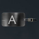 Zwart geborsteld Metaal Monogram Naam en Initiaal Bagagelabel<br><div class="desc">Metaalrug en Zilveren de Naam van het Monogram van de Folie van het Metaal van de Metaal en het Bagagelabel van het Initiaal. Dit label is perfect voor Terug naar School,  Werk of Reizen.</div>