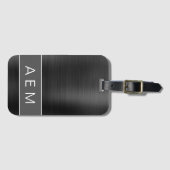 Zwart geborsteld Metaal Monogram Naam en Initiaal Bagagelabel (Voorkant (horizontaal))