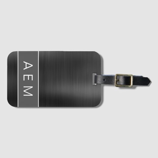 Zwart geborsteld Metaal Monogram Naam en Initiaal Bagagelabel (Voorkant (horizontaal))