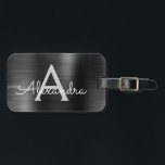 Zwart geborsteld Metaal Monogram Naam en Initiaal Bagagelabel<br><div class="desc">Metaalrug en Zilveren de Naam van het Monogram van de Folie van het Metaal van de Metaal en het Bagagelabel van het Initiaal. Dit label is perfect voor Terug naar School,  Werk of Reizen.</div>