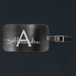 Zwart geborsteld Metaal Monogram Naam en Initiaal Bagagelabel<br><div class="desc">Metaalrug en Zilveren de Naam van het Monogram van de Folie van het Metaal van de Metaal en het Bagagelabel van het Initiaal. Dit label is perfect voor Terug naar School,  Werk of Reizen.</div>
