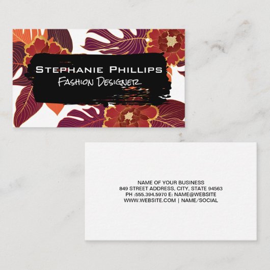 Zwart geborsteld | Ontwerp van Floral Pattern Visitekaartje (Voorkant / Achterkant)