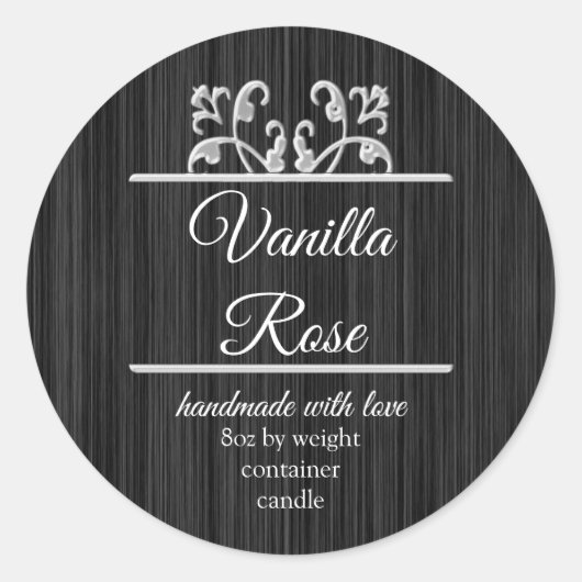 Zwart geborsteld Zilver Container Kandeletiket Ronde Sticker (Voorkant)