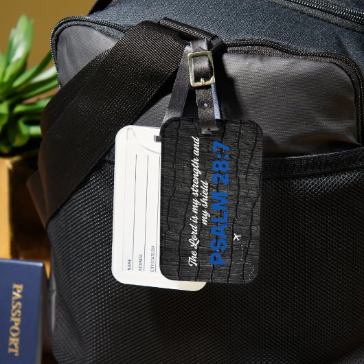 Zwart gebrand hout bijbelvers bagagelabel