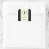 Zwart Gebroken Wit Fleur de Lis Trouwstickers Vierkante Sticker (Tas)