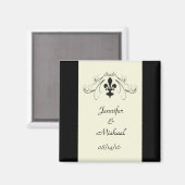 Zwart Gebroken Witte Fleur de Lis Trouwmagneet Magneet (Voorkant / Achterkant)
