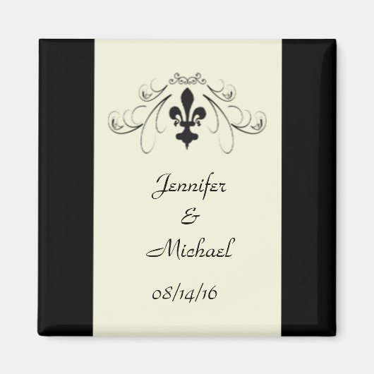 Zwart Gebroken Witte Fleur de Lis Trouwmagneet Magneet (Voorkant)