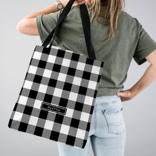 Zwart gebundeld patroonmonogrammus Bridesmaid Tote Bag