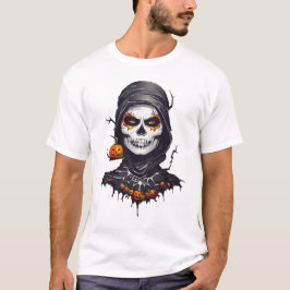 Zwart gecamoufleerd skelet Halloween AI Art T-shirt