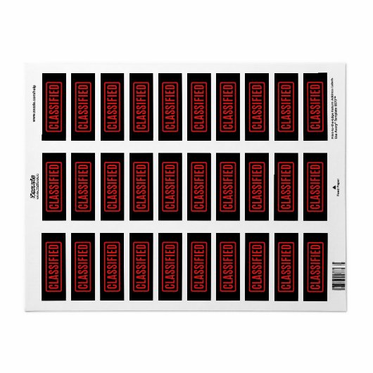 Zwart Geclassificeerd Etiket (Full Sheet)