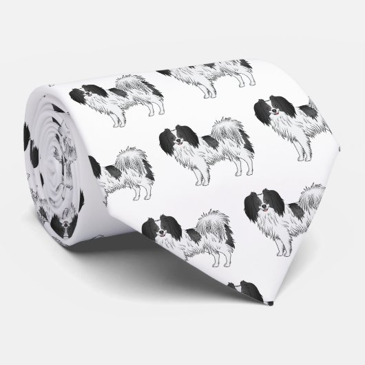 Zwart gedetailleerd Phalène Dog Pattern Cute Honde Stropdas (Opgerold)