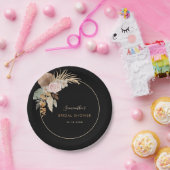 Zwart gedroogd handpalm Leaf Pampas Grass Vrijgeze Papieren Bordje (Feest)