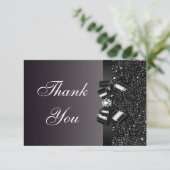 Zwart gedrukte Sequins Bow & Diamond Hartelijk dan Bedankkaart (Staand voorkant)