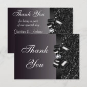 Zwart gedrukte Sequins Bow & Diamond Hartelijk dan Bedankkaart (Voorkant / Achterkant)