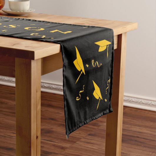 Zwart Geel 2025 Afstuderen Gefeliciteerd Party Korte Tafelloper (Voorbeeld)