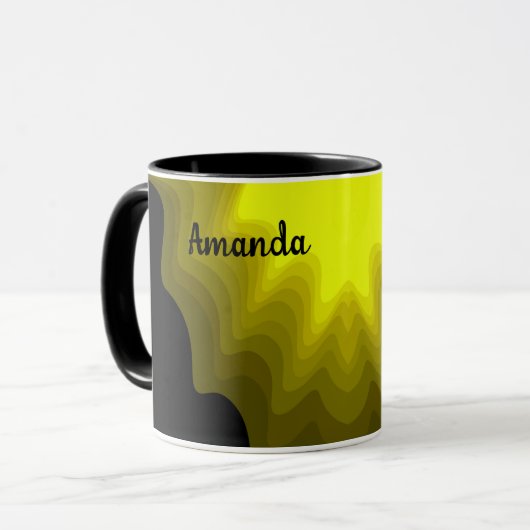 Zwart-geel abstract patroonschilderij mok (Voorkant links)