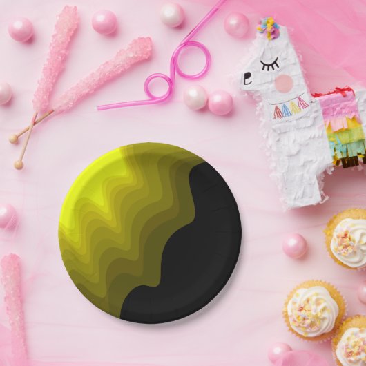 Zwart-geel abstract patroonschilderij papieren bordje (Feest)