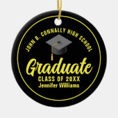 Zwart Geel Afstuderen Aangepast Afstuderen Kerst Keramisch Ornament (Voorkant)