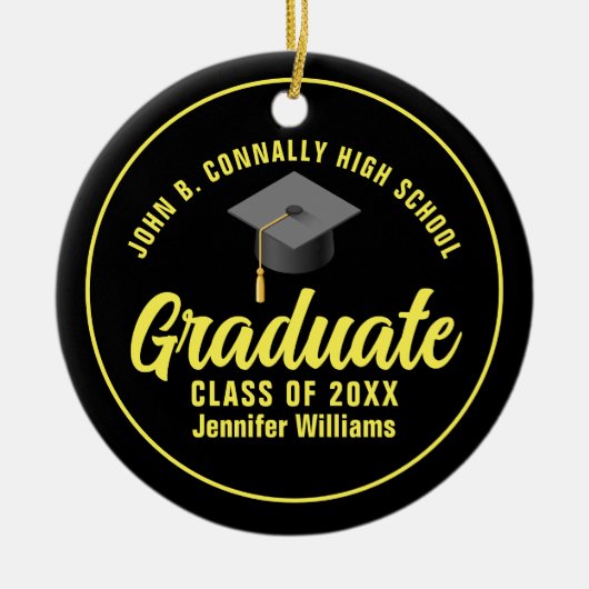 Zwart Geel Afstuderen Aangepast Afstuderen Kerst Keramisch Ornament (Voorkant)