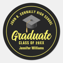 Zwart Geel Afstuderen Custom Graduation Party Ronde Sticker