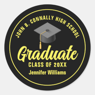 Zwart Geel Afstuderen Custom Graduation Party Ronde Sticker